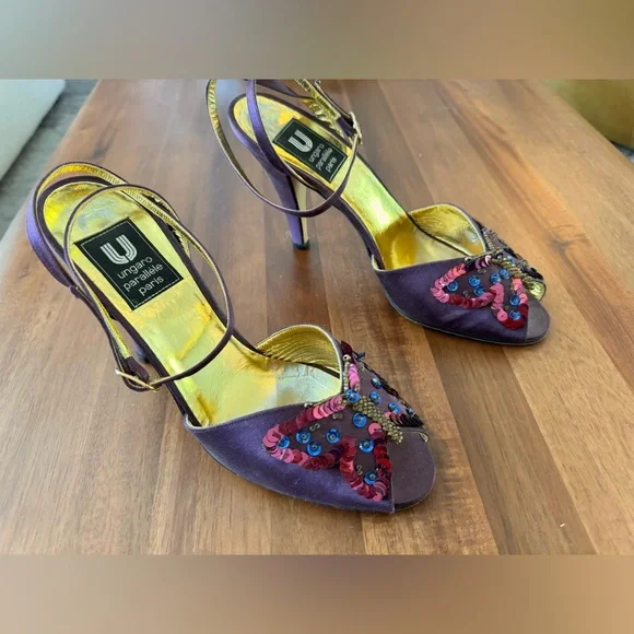 Ungaro Paris Butterfly Purple Sequined Heels - Picture 4 of 12